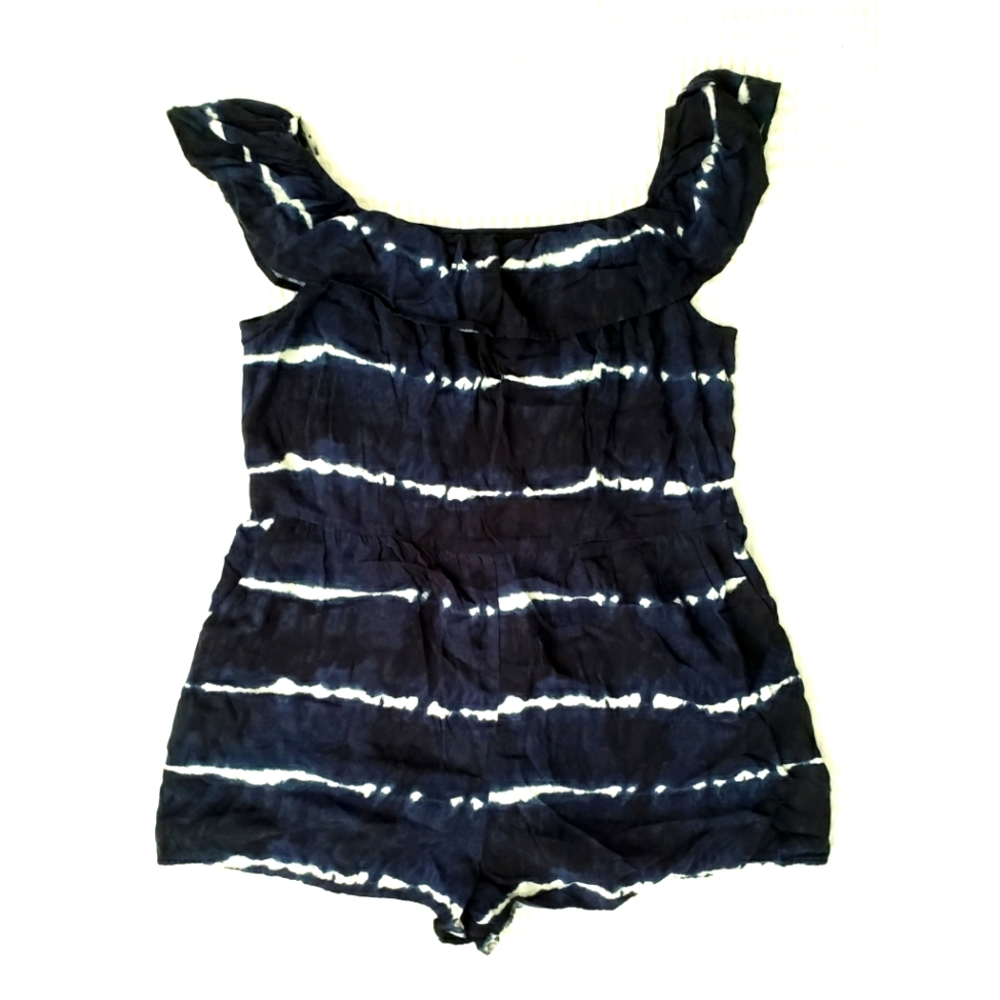 Xhilaration dark navy tie dye ruffle bardot romper XL
